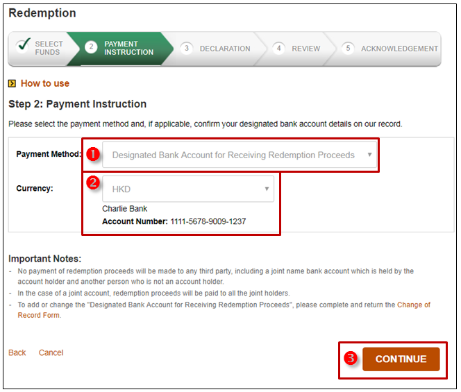 Manulife Online Redemption for Mutual Funds and Unit Trusts Step 6 Select Payment Method