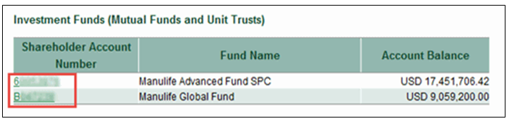 Manulife Online Redemption for Mutual Funds and Unit Trusts Step 2 Select Investment Fund Account