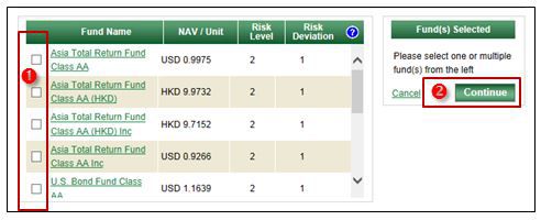 Manulife How to Make a Fund Subscription Step 6 Select Funds to Subscribe