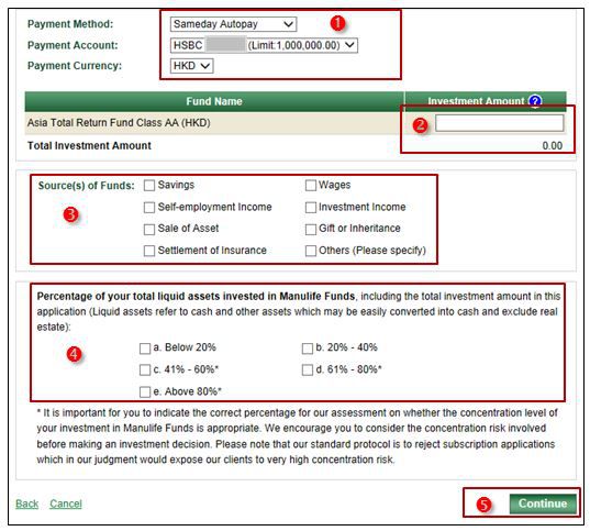 Manulife How to Make a Fund Subscription Step 7 Click Continue