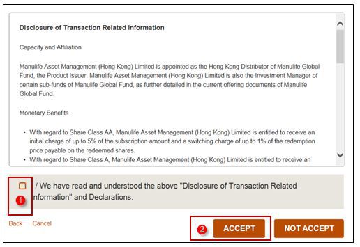 Switching Existing Investment Choice Funds for Mutual Funds and Unit Trusts Step 8 Click Accept