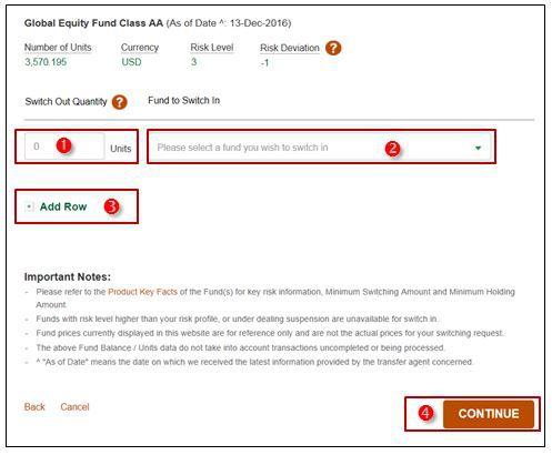Switching Existing Investment Choice Funds for Mutual Funds and Unit Trusts Step 7 Click Continue