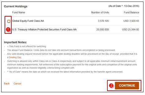 Switching Existing Investment Choice Funds for Mutual Funds and Unit Trusts Step 6 Select Funds to Subscribe