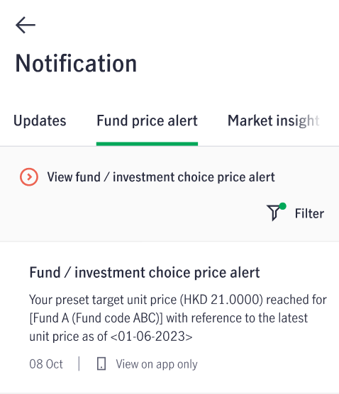 How to Set Investment Choice Fund Price Target Alert for Manulife Investment Solutions Step 3 View Target Entry