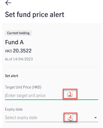 How to Set Investment Choice Fund Price Target Alert for Manulife Investment Solutions Step 3 View Target Entry