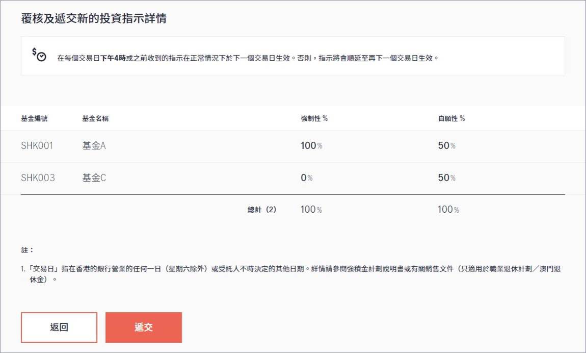 步驟一 強制性及自願性供款的新投資分配百分比