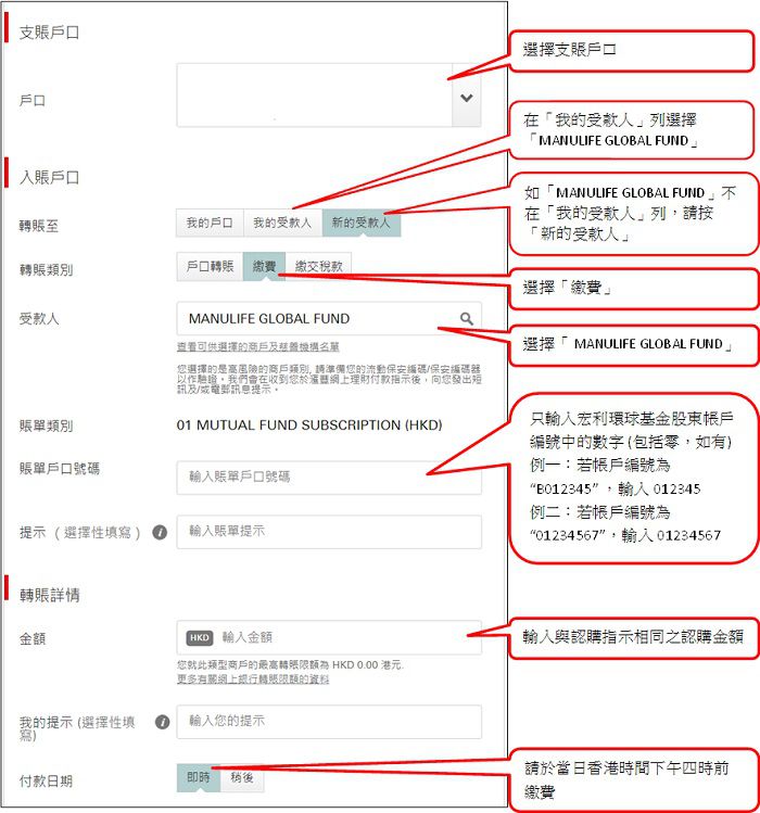 如何認購投資基金互惠基金及單位信託步驟15 支付認購款項滙豐銀行